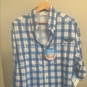 Columbia Blue and White Plaid Men's Shirt